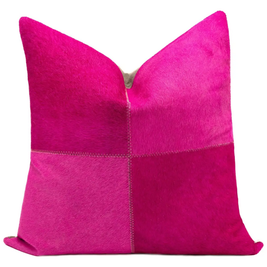 Canvello Genuine Cowhide Leather Decorative Throw Pillows - Handmade Patchwork Boho Accent Pillows For Sofa Couch Bed
