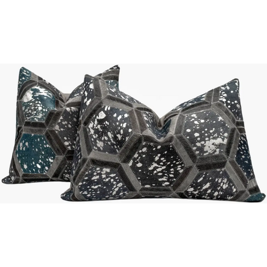 Canvello Genuine Cowhide Leather Decorative Throw Pillows - Handmade Patchwork Boho Accent Pillows For Sofa Couch Bed