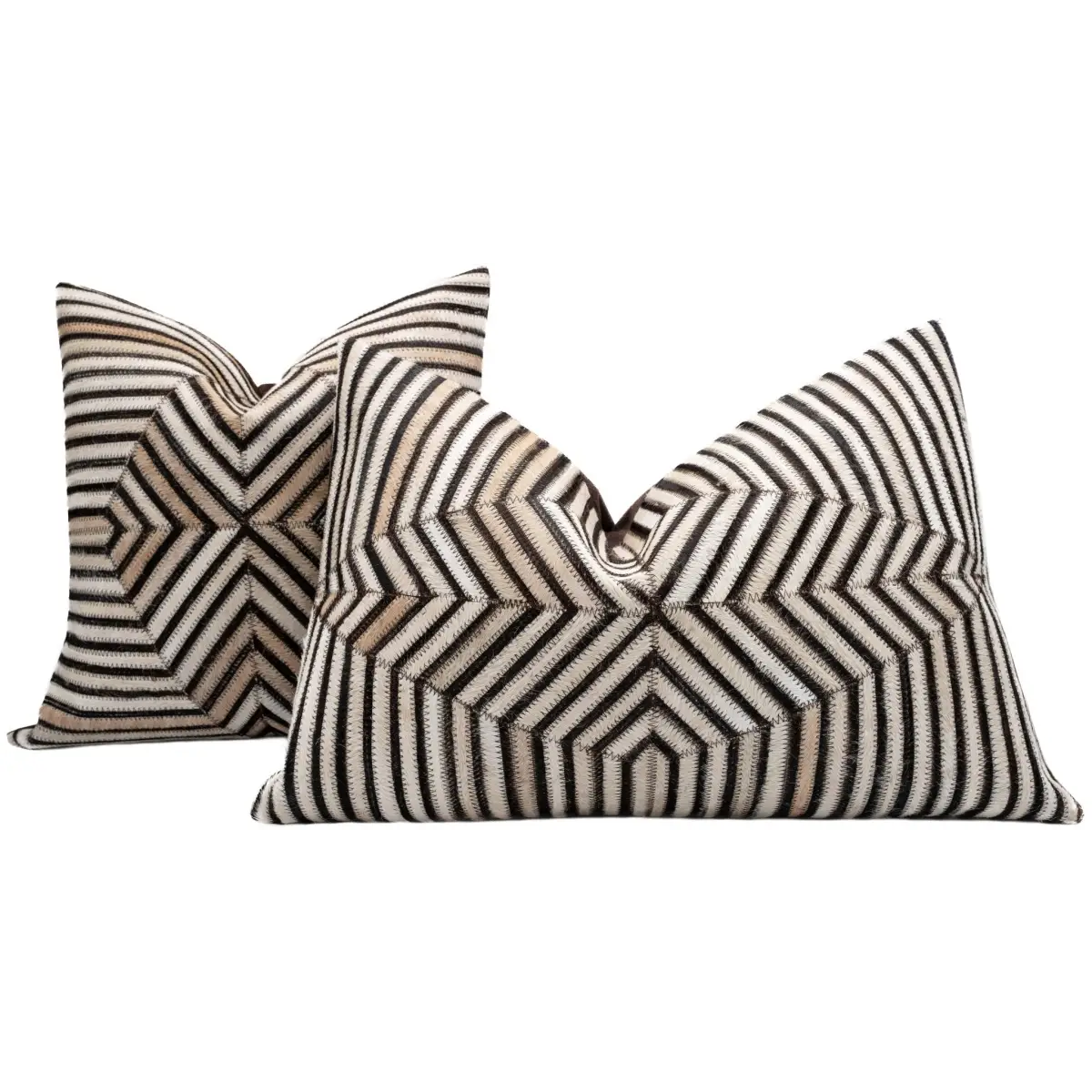 Canvello Genuine Cowhide Leather Decorative Throw Pillows - Handmade Patchwork Boho Accent Pillows For Sofa Couch Bed