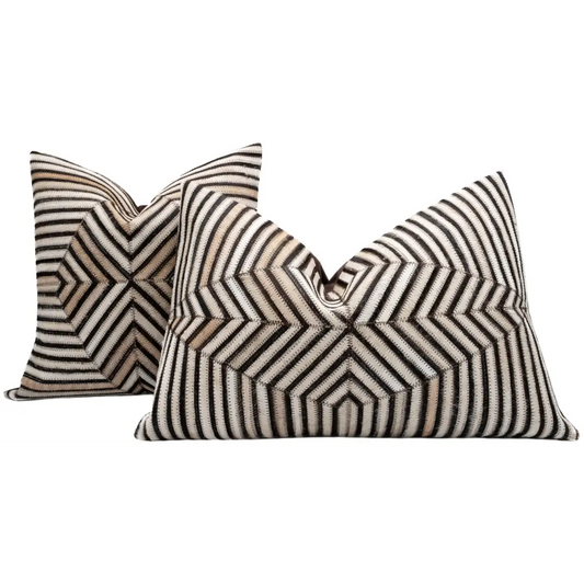 Canvello Genuine Cowhide Leather Decorative Throw Pillows - Handmade Patchwork Boho Accent Pillows For Sofa Couch Bed