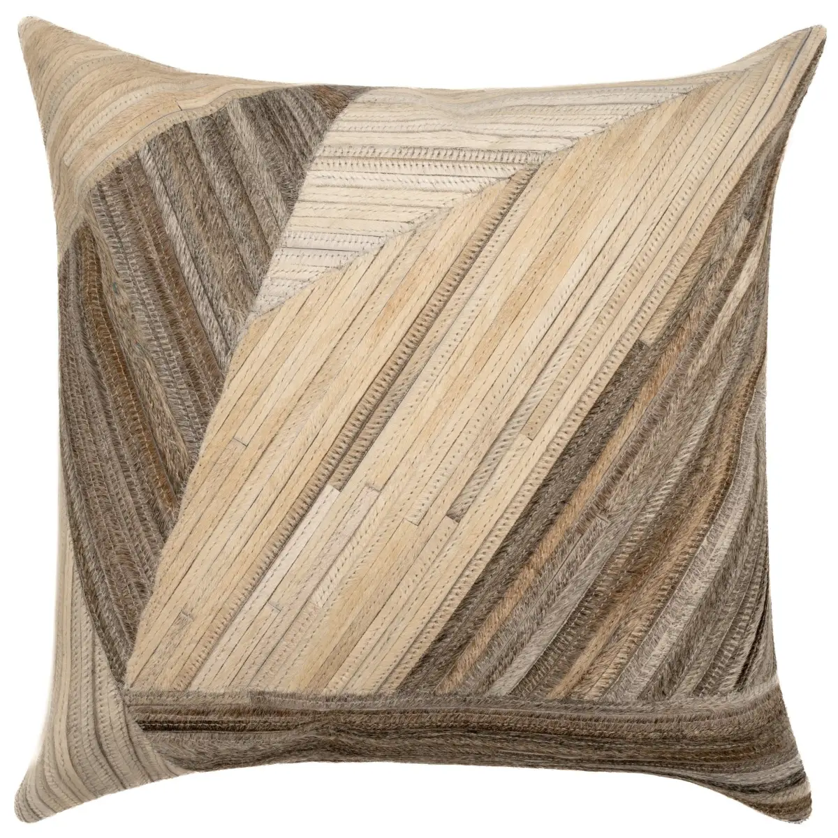 Canvello Genuine Cowhide Leather Decorative Throw Pillows - Handmade Patchwork Boho Accent Pillows For Sofa Couch Bed