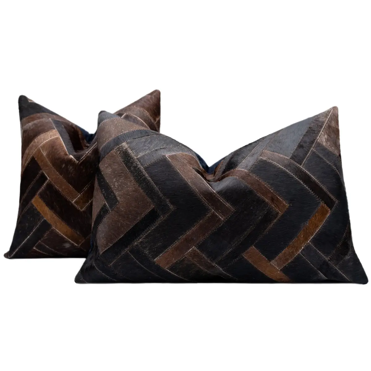 Canvello Genuine Cowhide Leather Decorative Throw Pillows - Handmade Patchwork Boho Accent Pillows For Sofa Couch Bed