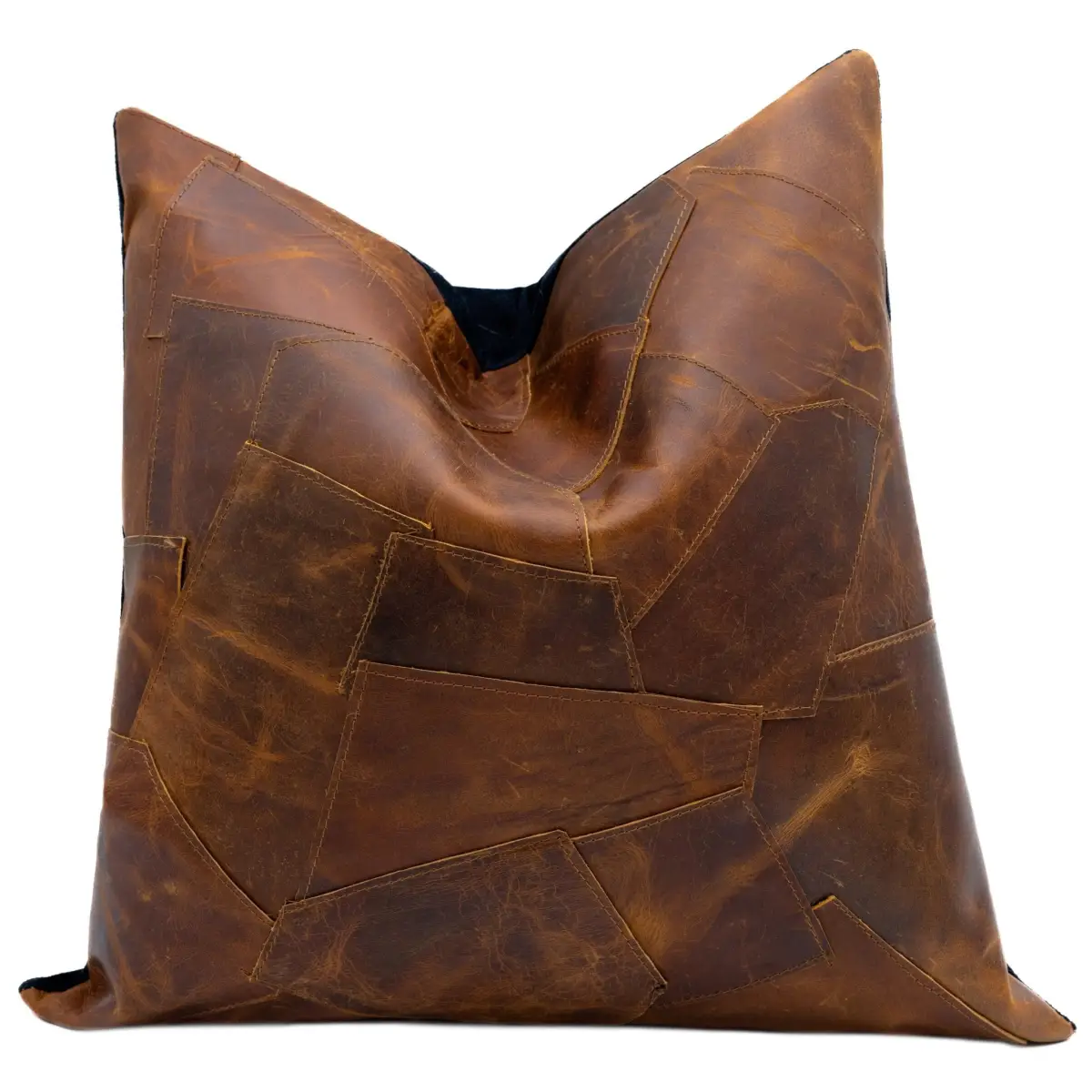 Canvello Genuine Cowhide Leather Decorative Throw Pillows - Handmade Patchwork Boho Accent Pillows For Sofa Couch Bed