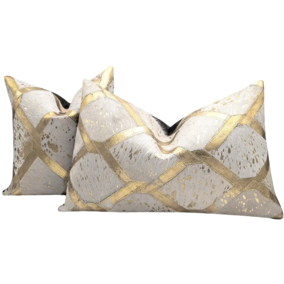 Canvello Genuine Cowhide Leather Decorative Throw Pillows - Handmade Patchwork Boho Accent Pillows For Sofa Couch Bed