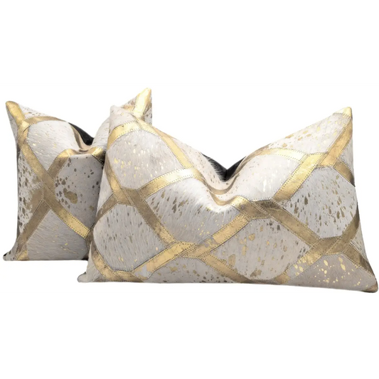 Canvello Genuine Cowhide Leather Decorative Throw Pillows - Handmade Patchwork Boho Accent Pillows For Sofa Couch Bed