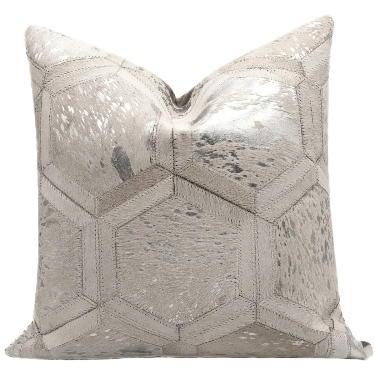 Canvello Genuine Cowhide Leather Decorative Throw Pillows - Handmade Patchwork Boho Accent Pillows For Sofa Couch Bed