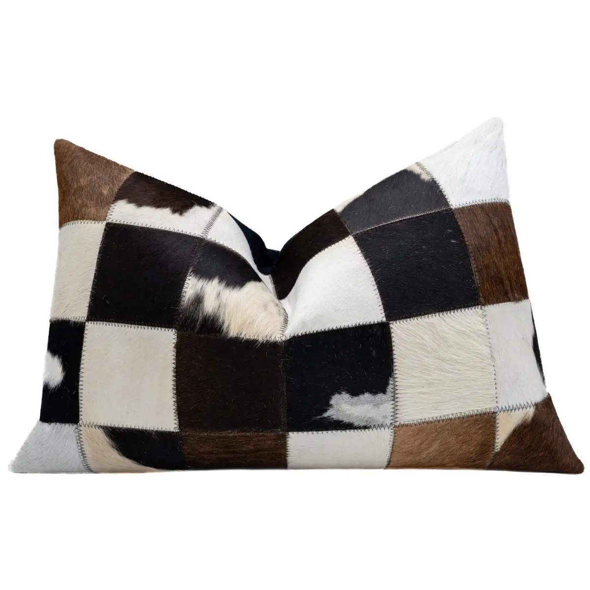 Canvello Genuine Cowhide Leather Decorative Throw Pillows - Handmade Patchwork Boho Accent Pillows For Sofa Couch Bed