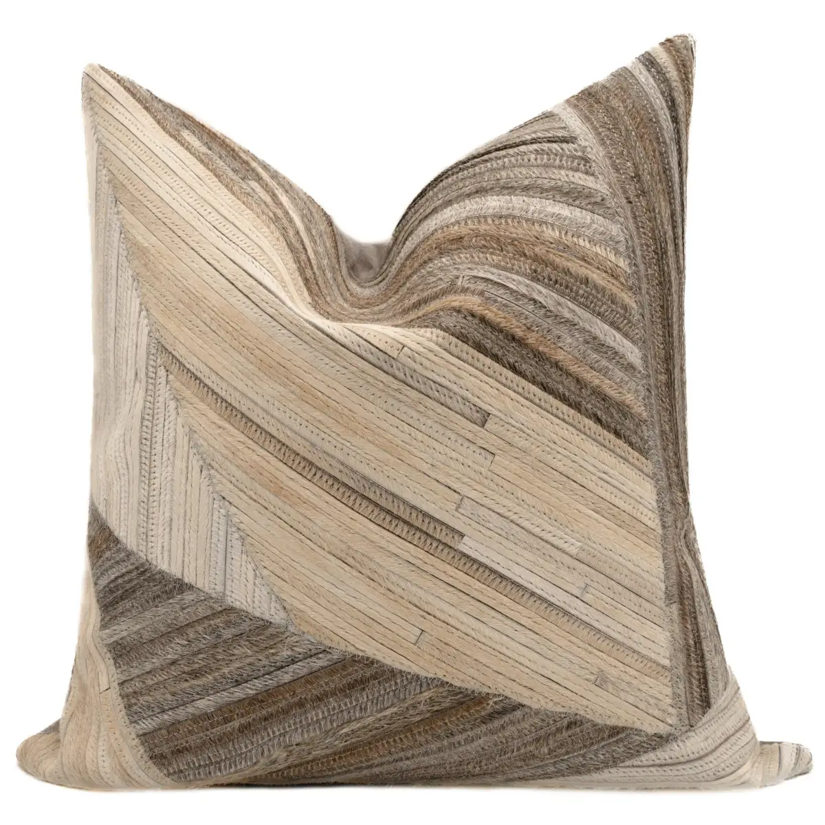 Canvello Genuine Cowhide Leather Decorative Throw Pillows - Handmade Patchwork Boho Accent Pillows For Sofa Couch Bed