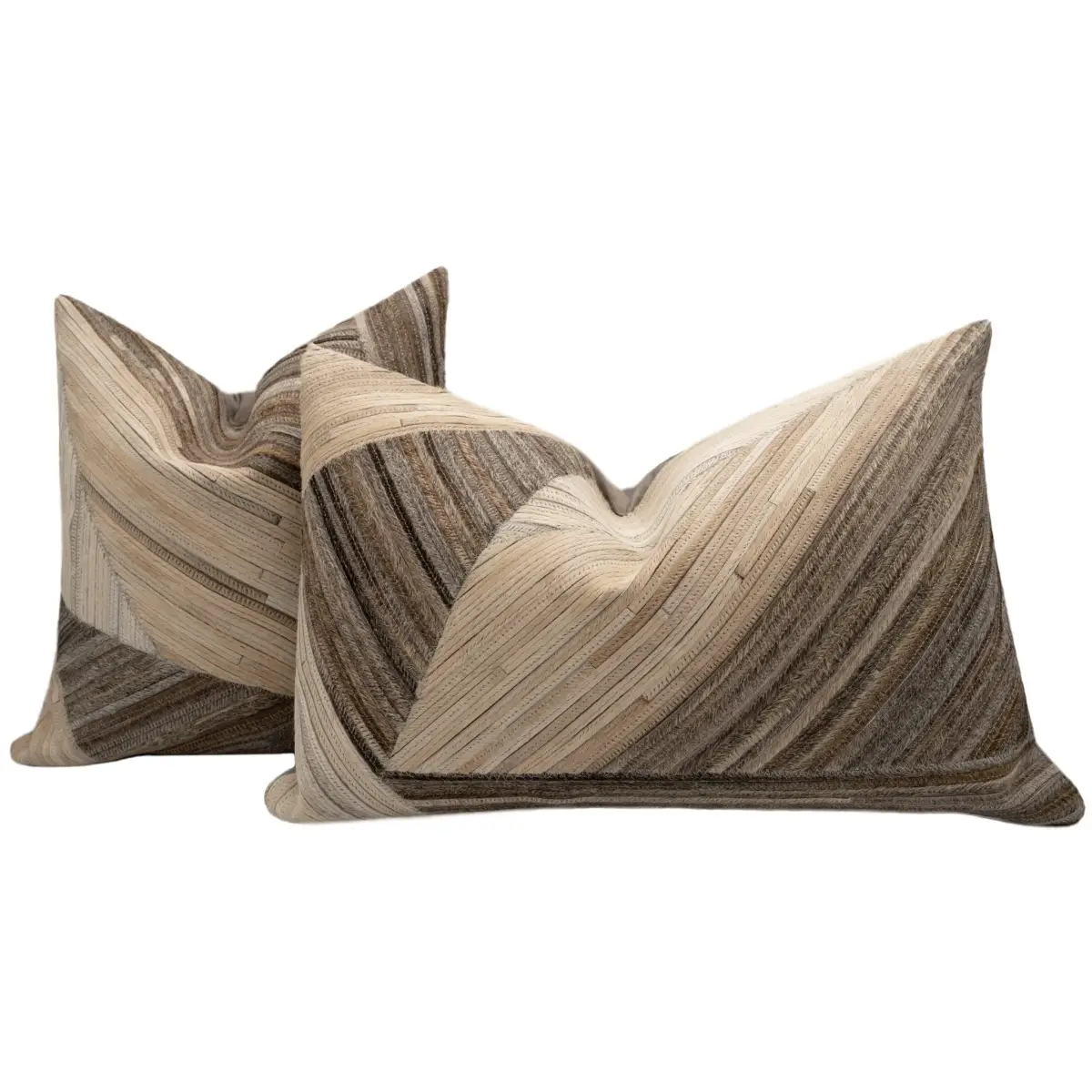 Canvello Genuine Cowhide Leather Decorative Throw Pillows - Handmade Patchwork Boho Accent Pillows For Sofa Couch Bed