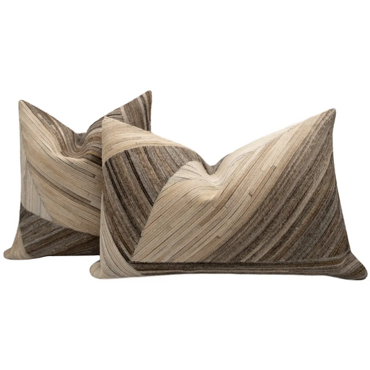 Canvello Genuine Cowhide Leather Decorative Throw Pillows - Handmade Patchwork Boho Accent Pillows For Sofa Couch Bed