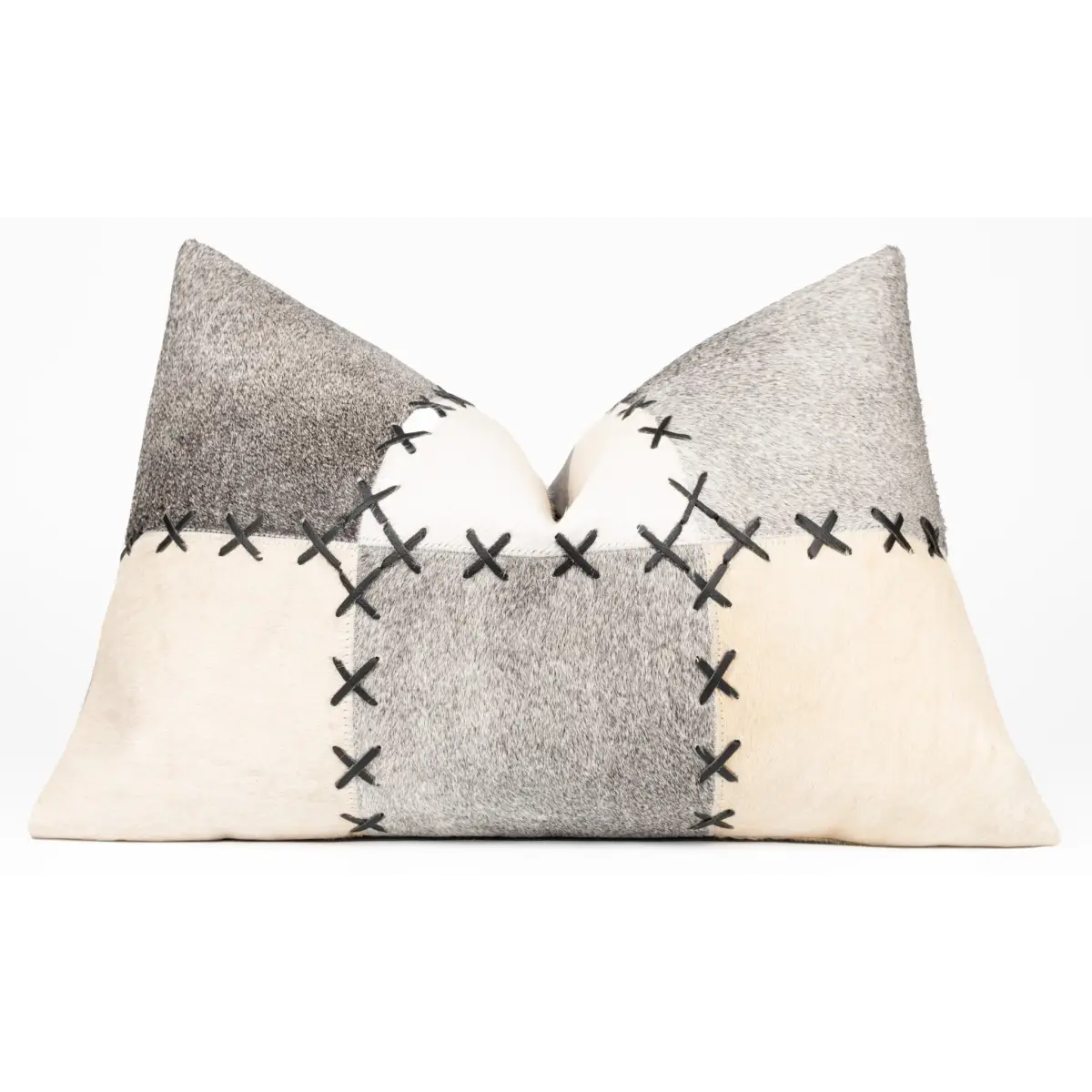 Canvello Genuine Cowhide Leather Decorative Throw Pillows - Handmade Patchwork Boho Accent Pillows For Sofa Couch Bed