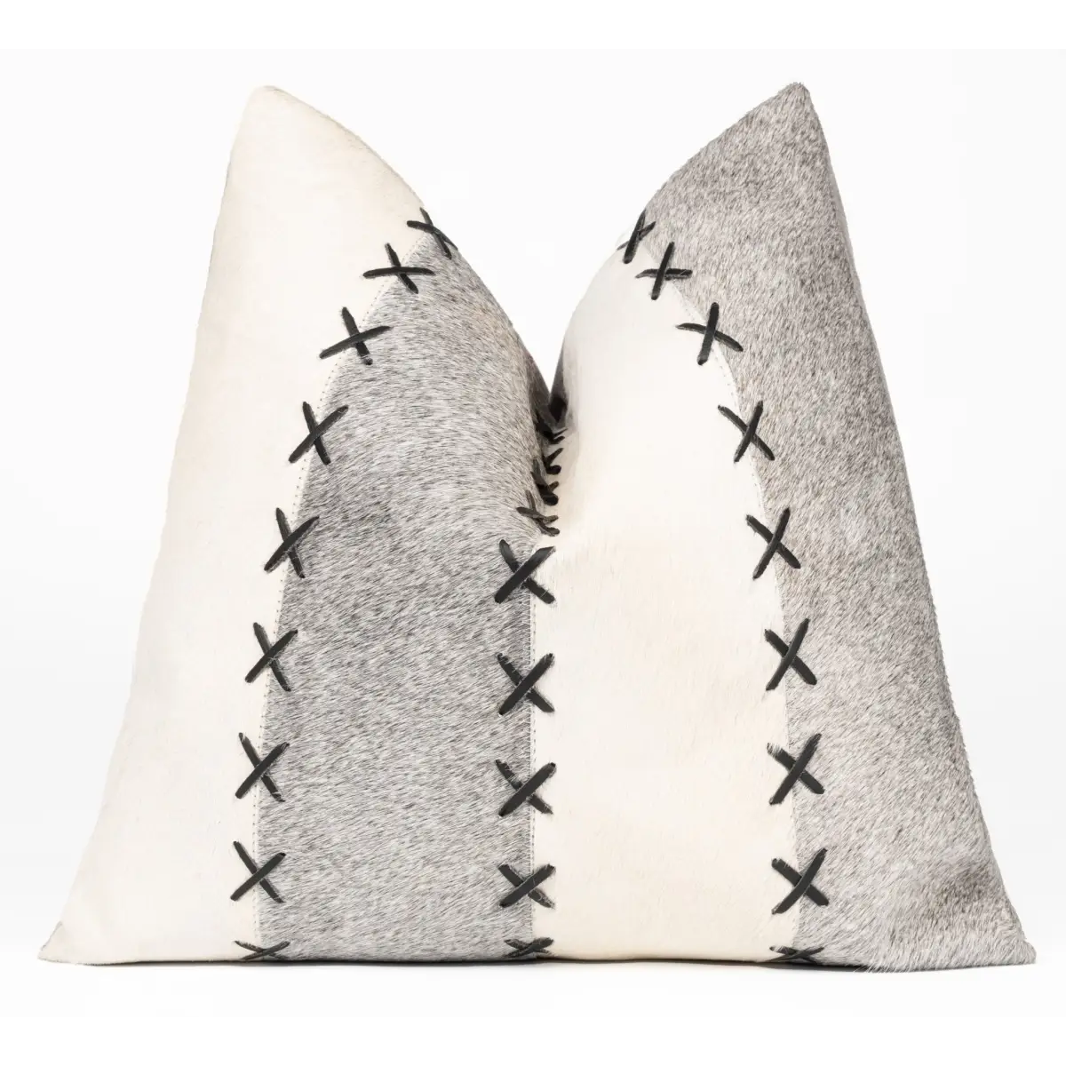 Canvello Genuine Cowhide Leather Decorative Throw Pillows - Handmade Patchwork Boho Accent Pillows For Sofa Couch Bed