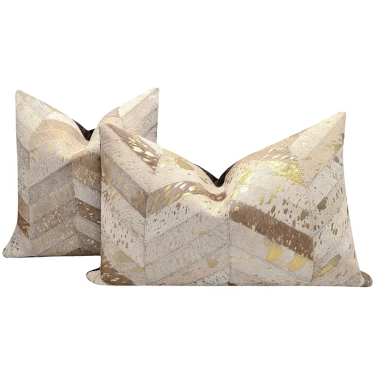 Canvello Genuine Cowhide Leather Decorative Throw Pillows - Handmade Patchwork Boho Accent Pillows For Sofa Couch Bed
