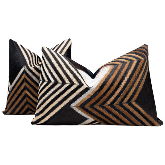 Canvello Genuine Cowhide Leather Decorative Throw Pillows - Handmade Patchwork Boho Accent Pillows For Sofa Couch Bed