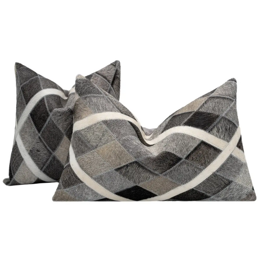 Canvello Genuine Cowhide Leather Decorative Throw Pillows - Handmade Patchwork Boho Accent Pillows For Sofa Couch Bed