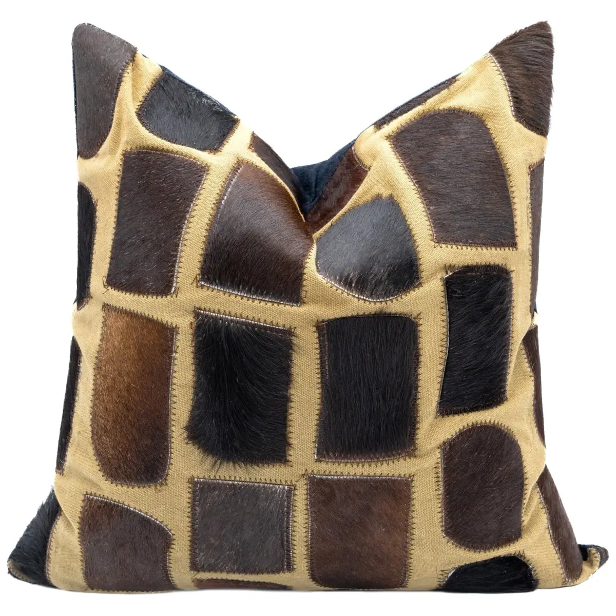 Canvello Genuine Cowhide Leather Decorative Throw Pillows - Handmade Patchwork Boho Accent Pillows For Sofa Couch Bed