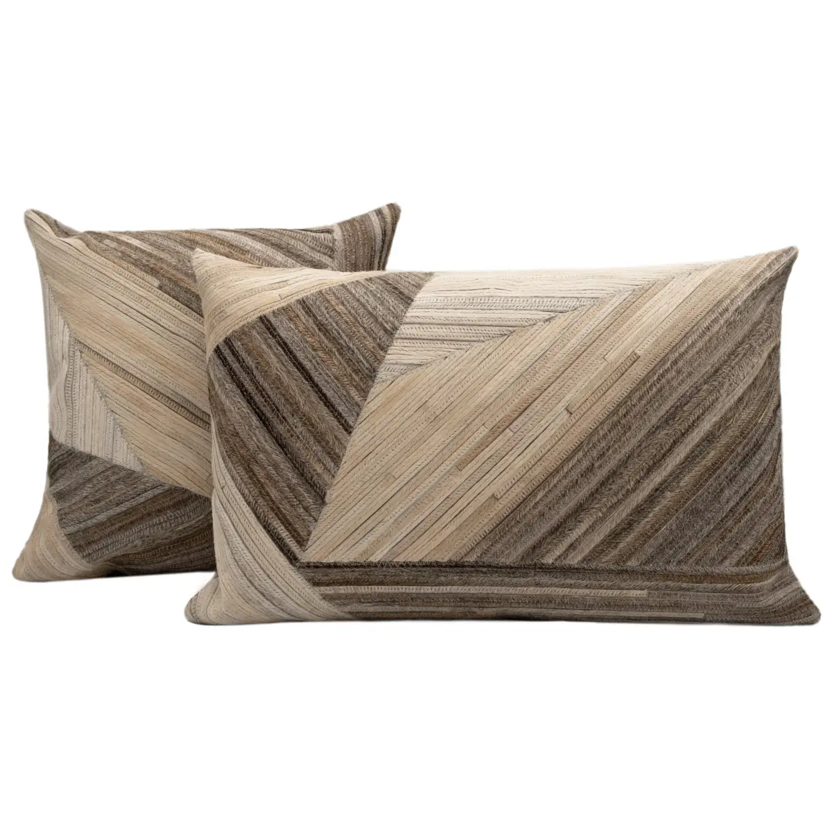 Canvello Genuine Cowhide Leather Decorative Throw Pillows - Handmade Patchwork Boho Accent Pillows For Sofa Couch Bed