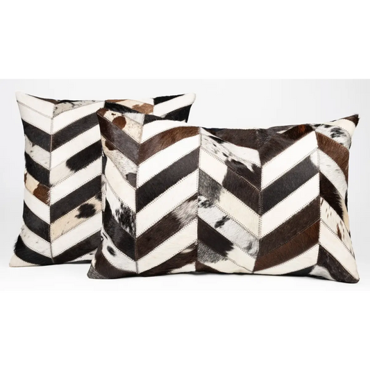 Canvello Genuine Cowhide Leather Decorative Throw Pillows - Handmade Patchwork Boho Accent Pillows For Sofa Couch Bed