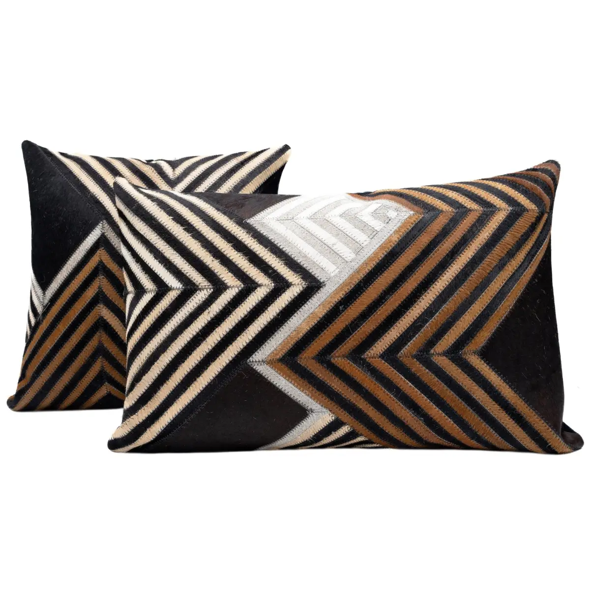 Canvello Genuine Cowhide Leather Decorative Throw Pillows - Handmade Patchwork Boho Accent Pillows For Sofa Couch Bed