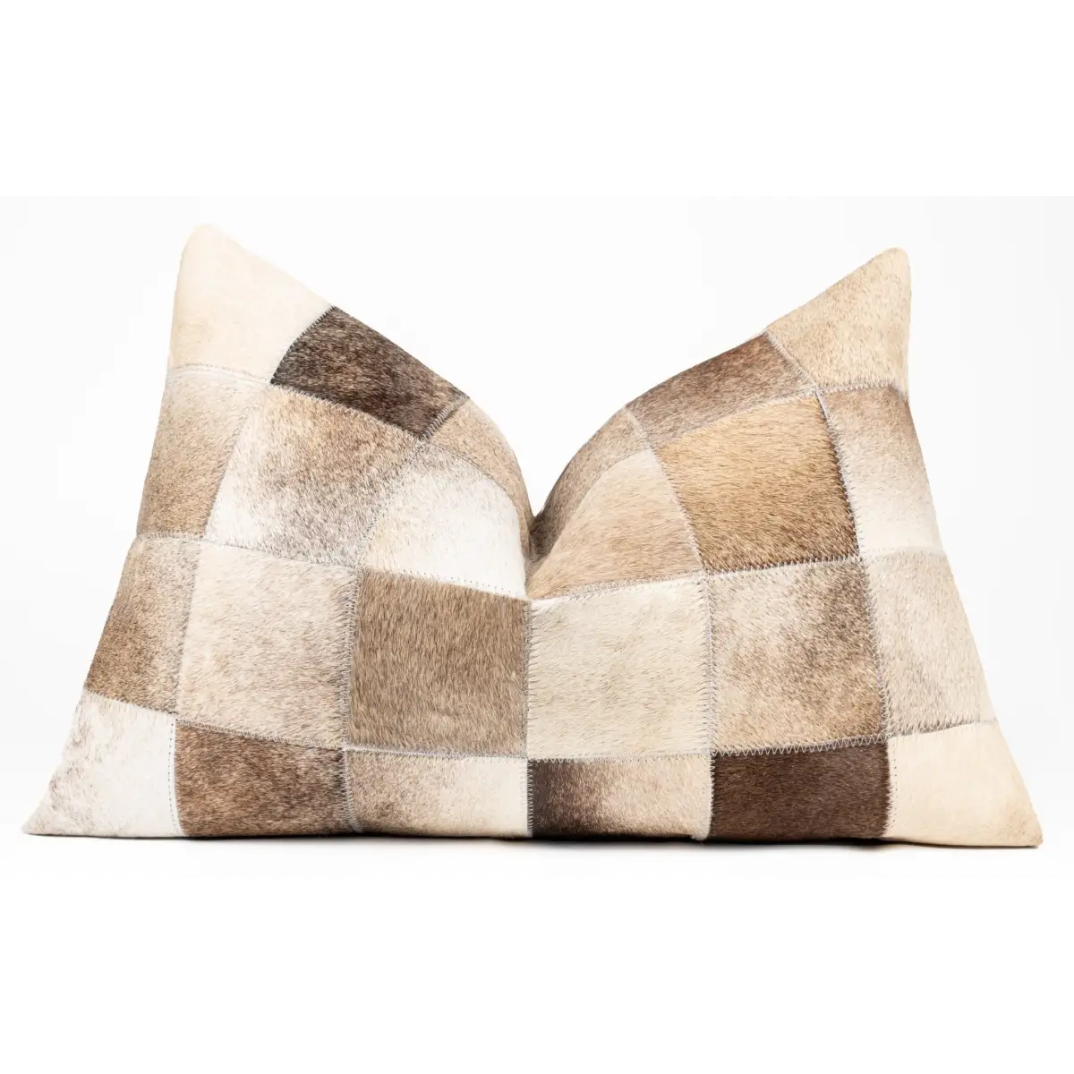 Canvello Genuine Cowhide Leather Decorative Throw Pillows - Handmade Patchwork Boho Accent Pillows For Sofa Couch Bed