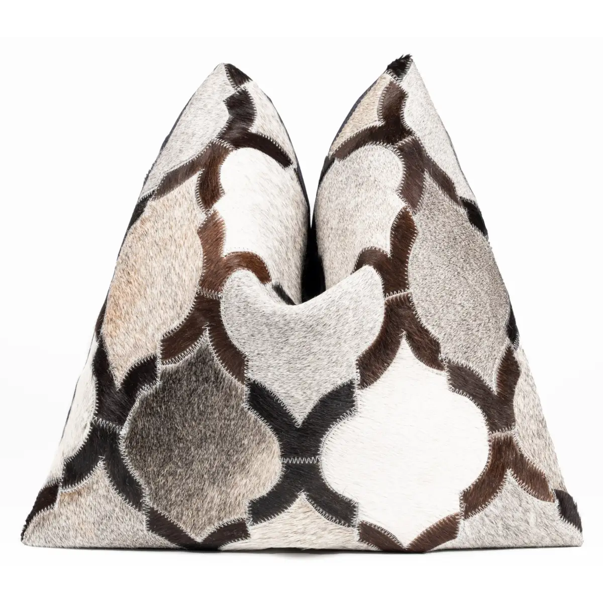 Canvello Genuine Cowhide Leather Decorative Throw Pillows - Handmade Patchwork Boho Accent Pillows For Sofa Couch Bed