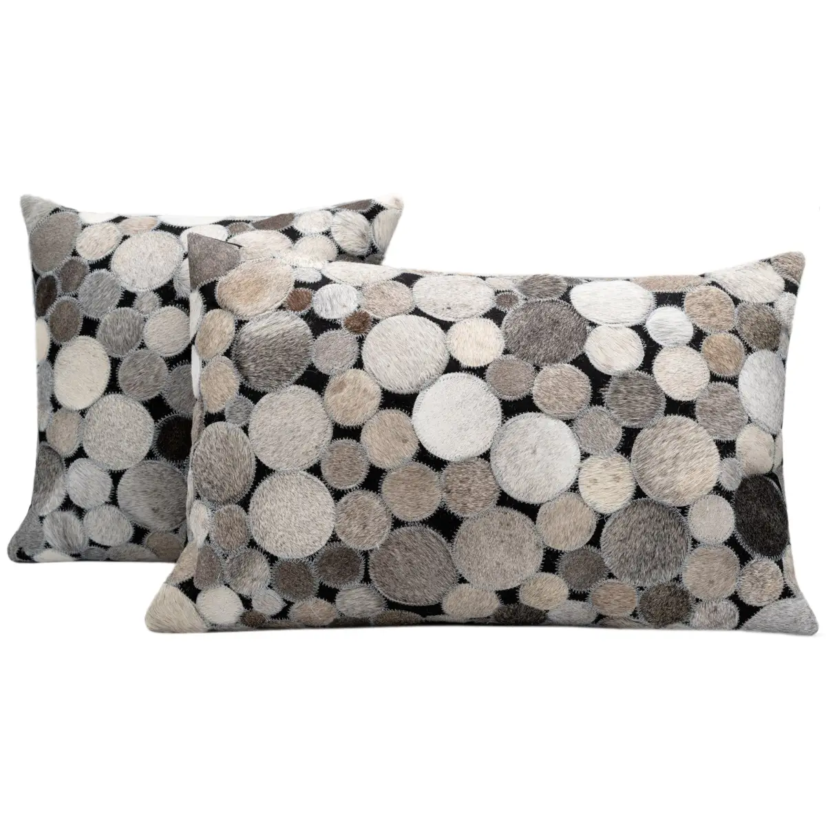 Canvello Genuine Cowhide Leather Decorative Throw Pillows - Handmade Patchwork Boho Accent Pillows For Sofa Couch Bed