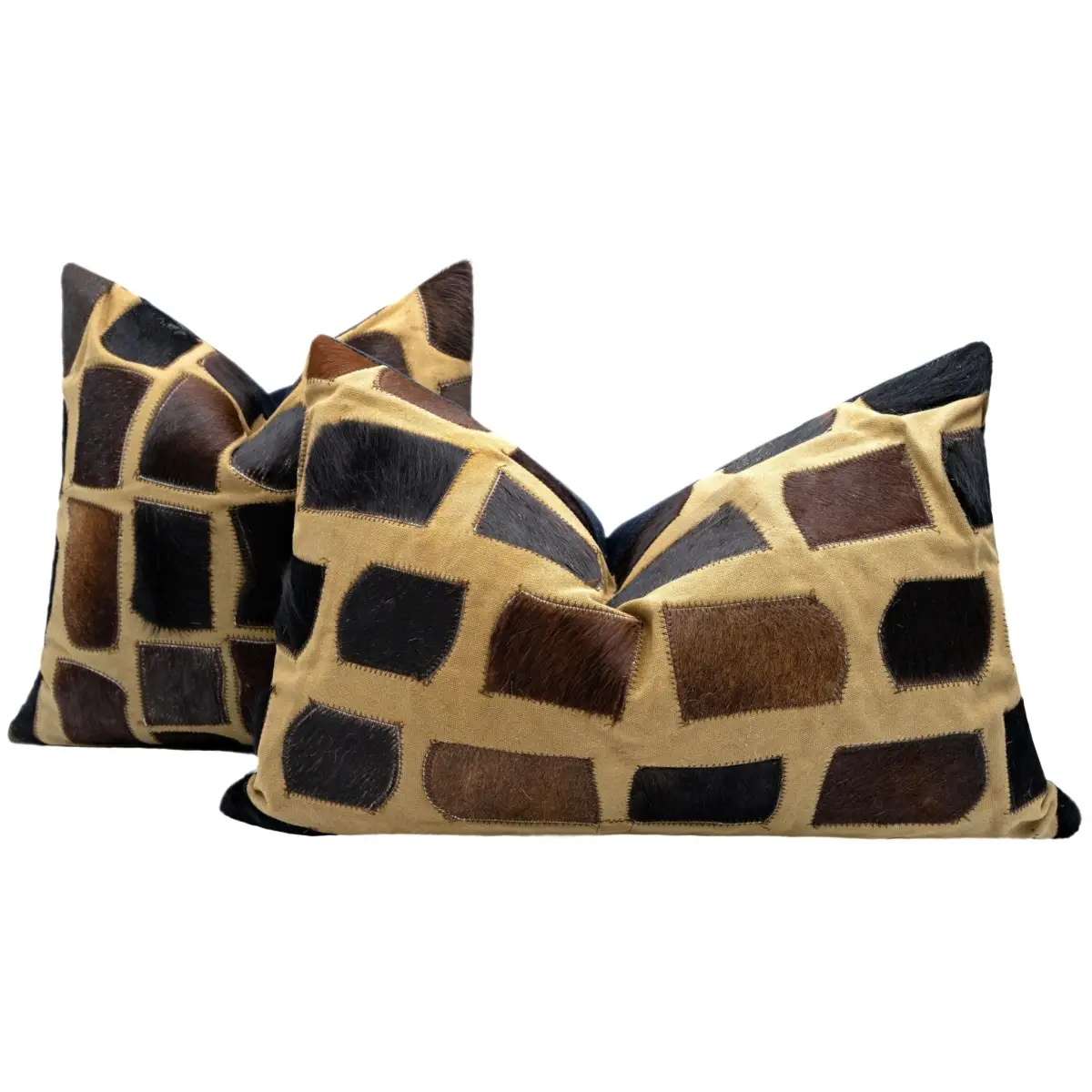 Canvello Genuine Cowhide Leather Decorative Throw Pillows - Handmade Patchwork Boho Accent Pillows For Sofa Couch Bed