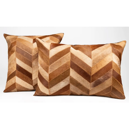 Canvello Genuine Cowhide Leather Decorative Throw Pillows - Handmade Patchwork Boho Accent Pillows For Sofa Couch Bed