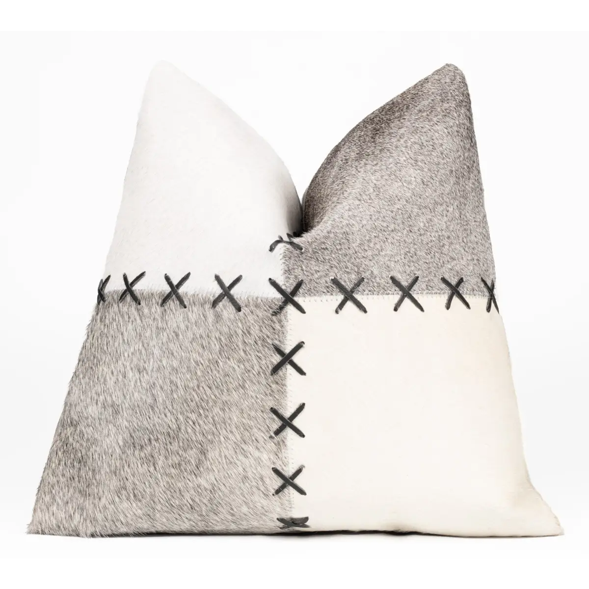 Canvello Genuine Cowhide Leather Decorative Throw Pillows - Handmade Patchwork Boho Accent Pillows For Sofa Couch Bed