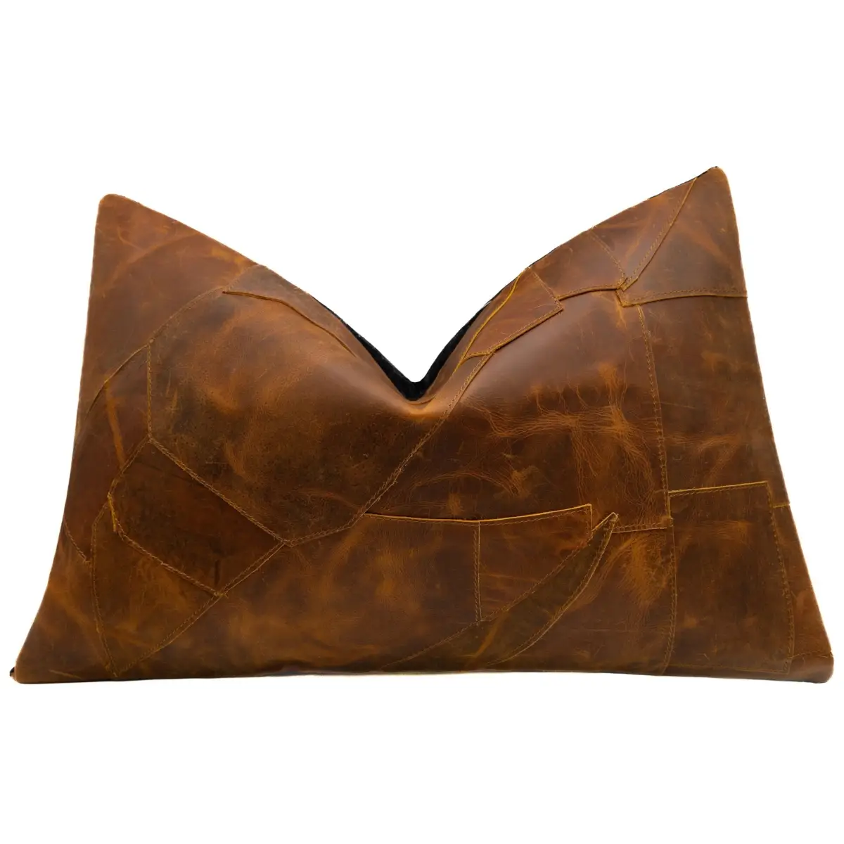 Canvello Genuine Cowhide Leather Decorative Throw Pillows - Handmade Patchwork Boho Accent Pillows For Sofa Couch Bed