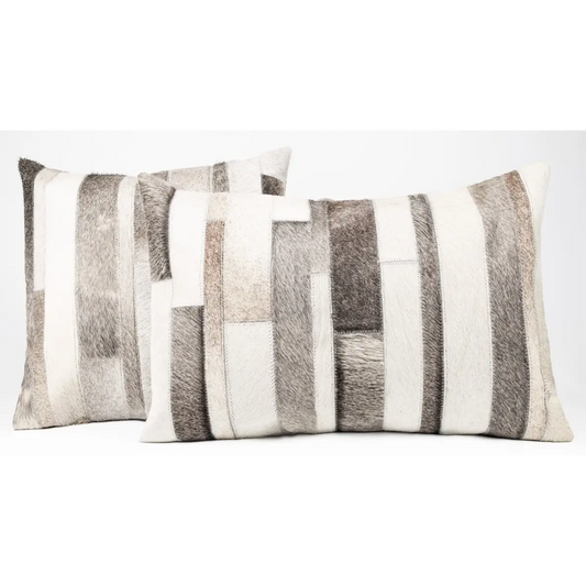 Canvello Genuine Cowhide Leather Decorative Throw Pillows - Handmade Patchwork Boho Accent Pillows For Sofa Couch Bed