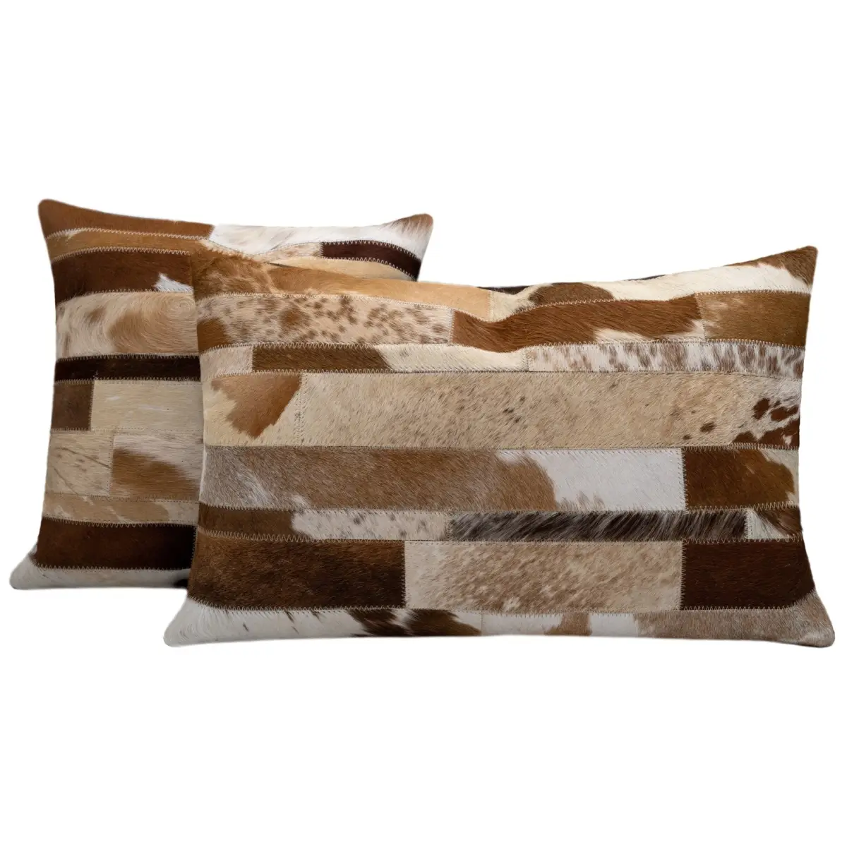 Canvello Genuine Cowhide Leather Decorative Throw Pillows - Handmade Patchwork Boho Accent Pillows For Sofa Couch Bed