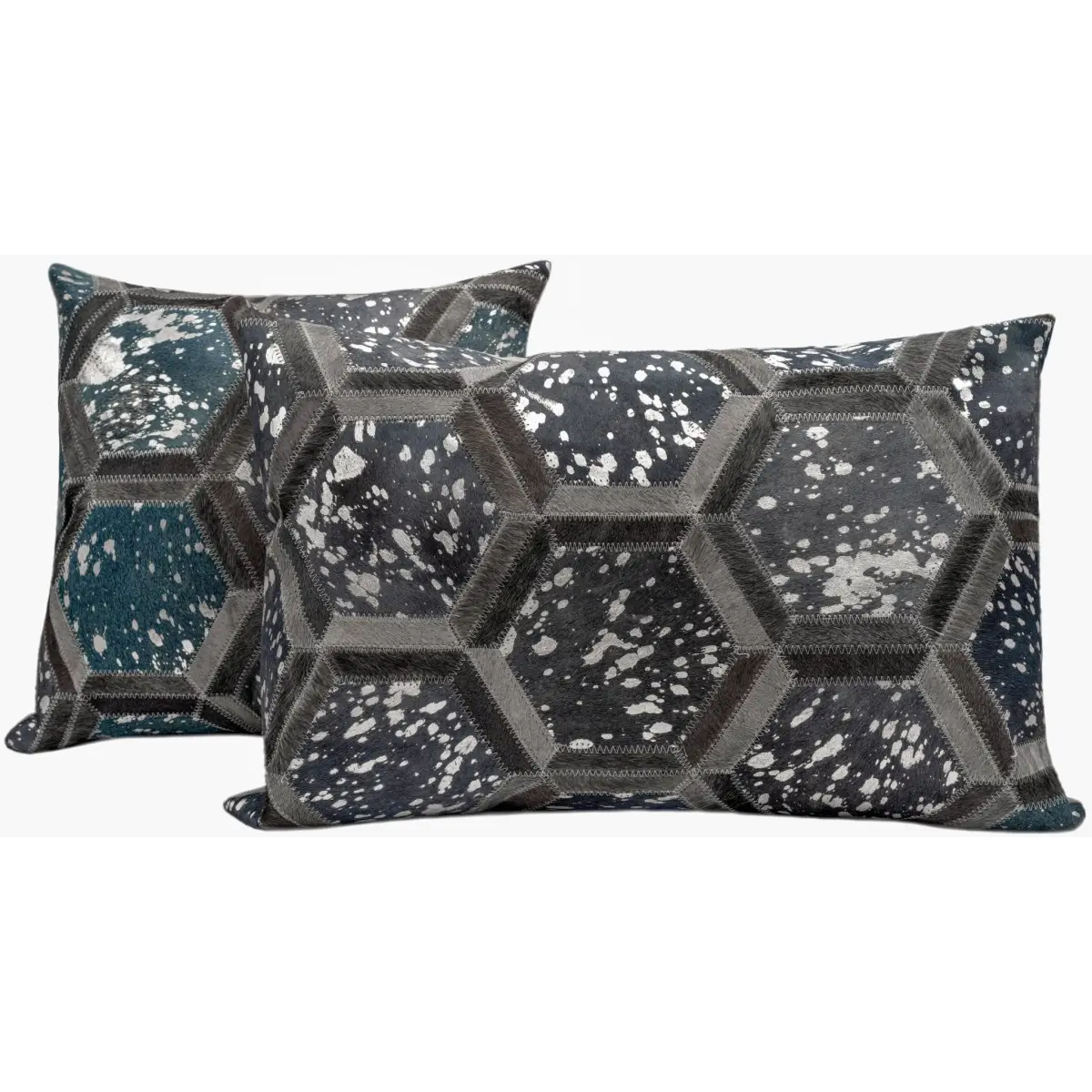 Canvello Genuine Cowhide Leather Decorative Throw Pillows - Handmade Patchwork Boho Accent Pillows For Sofa Couch Bed