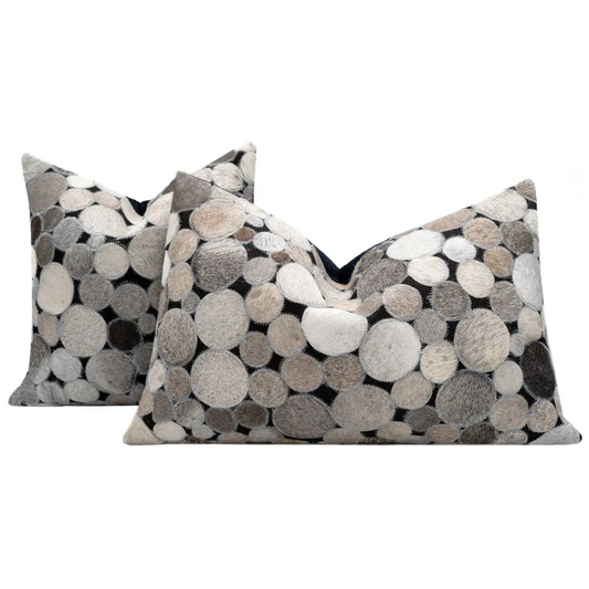 Canvello Genuine Cowhide Leather Decorative Throw Pillows - Handmade Patchwork Boho Accent Pillows For Sofa Couch Bed