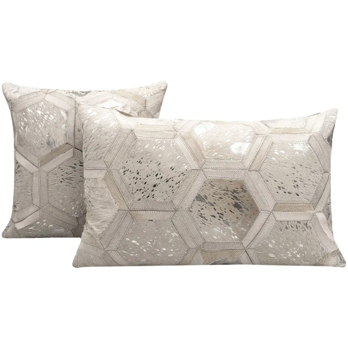 Canvello Genuine Cowhide Leather Decorative Throw Pillows - Handmade Patchwork Boho Accent Pillows For Sofa Couch Bed