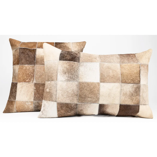 Canvello Genuine Cowhide Leather Decorative Throw Pillows - Handmade Patchwork Boho Accent Pillows For Sofa Couch Bed