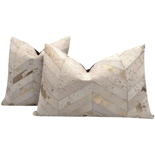 Canvello Genuine Cowhide Leather Decorative Throw Pillows - Handmade Patchwork Boho Accent Pillows For Sofa Couch Bed