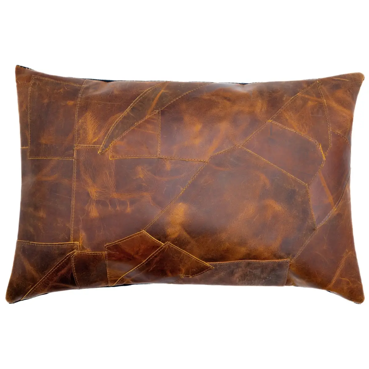 Canvello Genuine Cowhide Leather Decorative Throw Pillows - Handmade Patchwork Boho Accent Pillows For Sofa Couch Bed