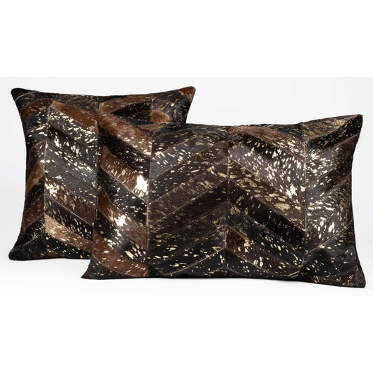 Canvello Genuine Cowhide Leather Decorative Throw Pillows - Handmade Patchwork Boho Accent Pillows For Sofa Couch Bed
