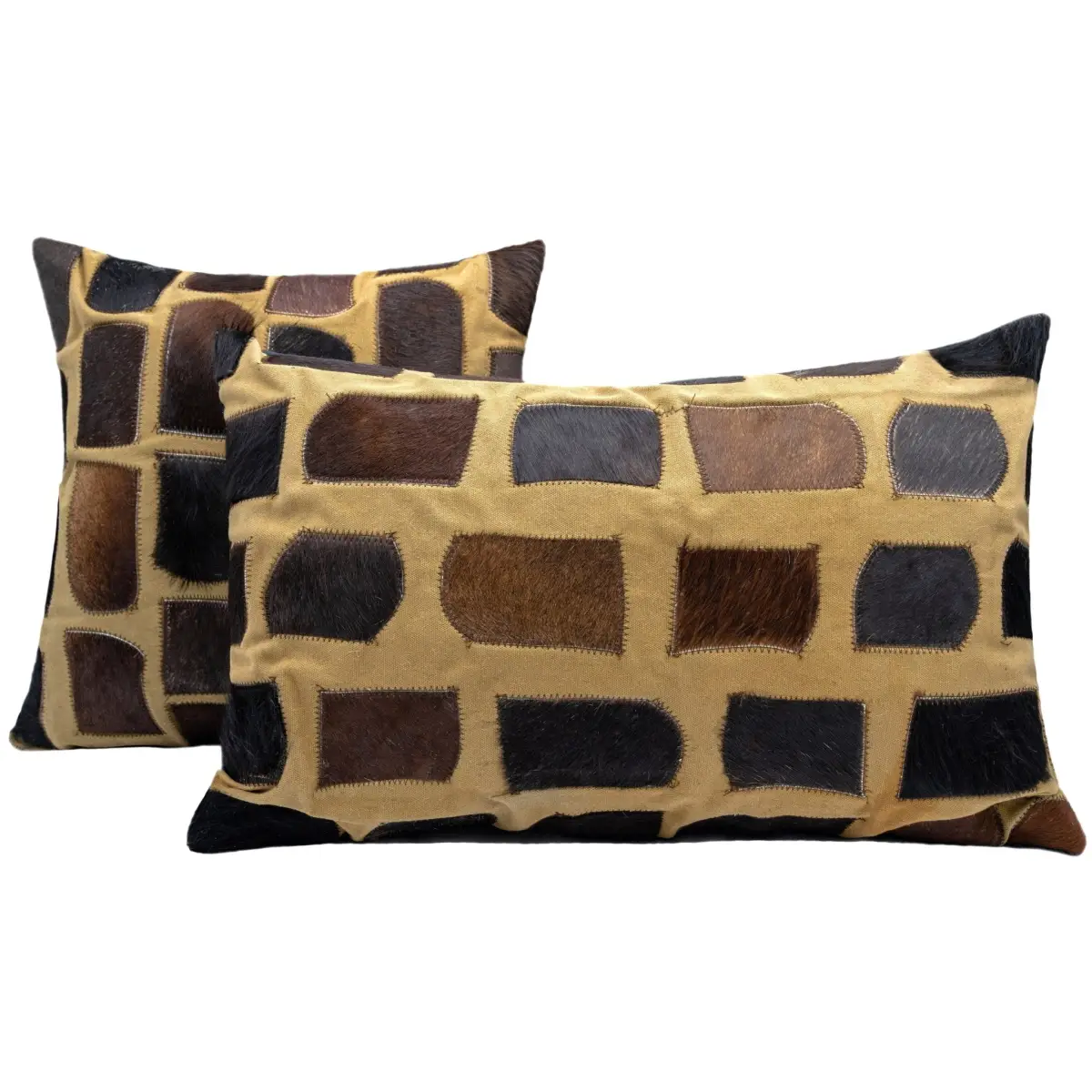 Canvello Genuine Cowhide Leather Decorative Throw Pillows - Handmade Patchwork Boho Accent Pillows For Sofa Couch Bed