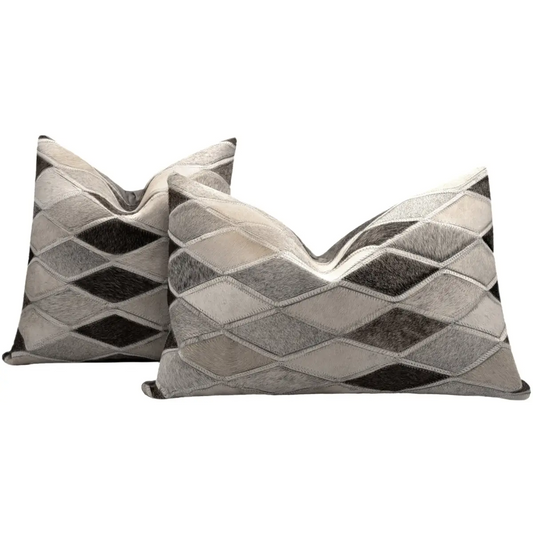 Canvello Genuine Cowhide Leather Decorative Throw Pillows - Handmade Patchwork Boho Accent Pillows For Sofa Couch Bed