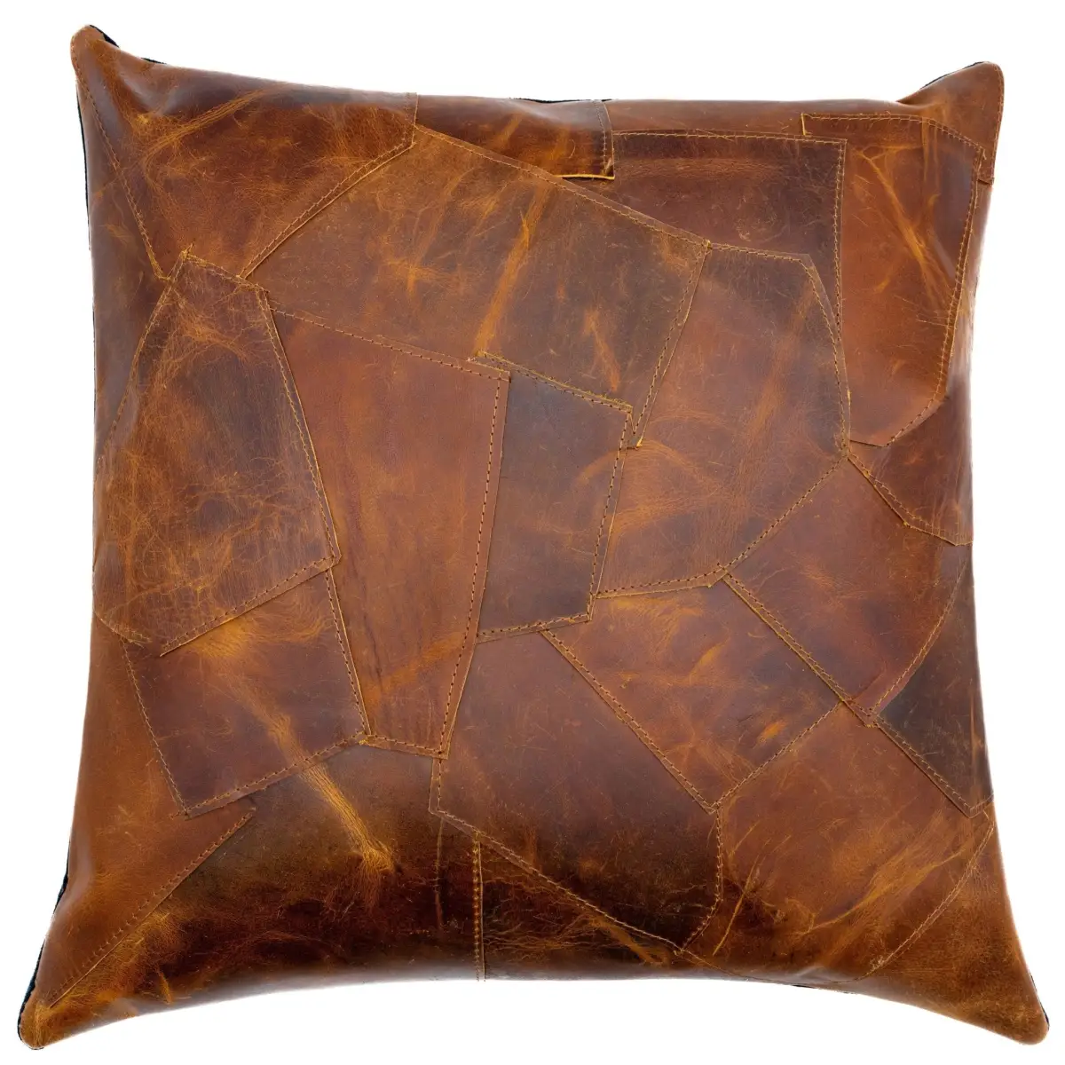 Canvello Genuine Cowhide Leather Decorative Throw Pillows - Handmade Patchwork Boho Accent Pillows For Sofa Couch Bed