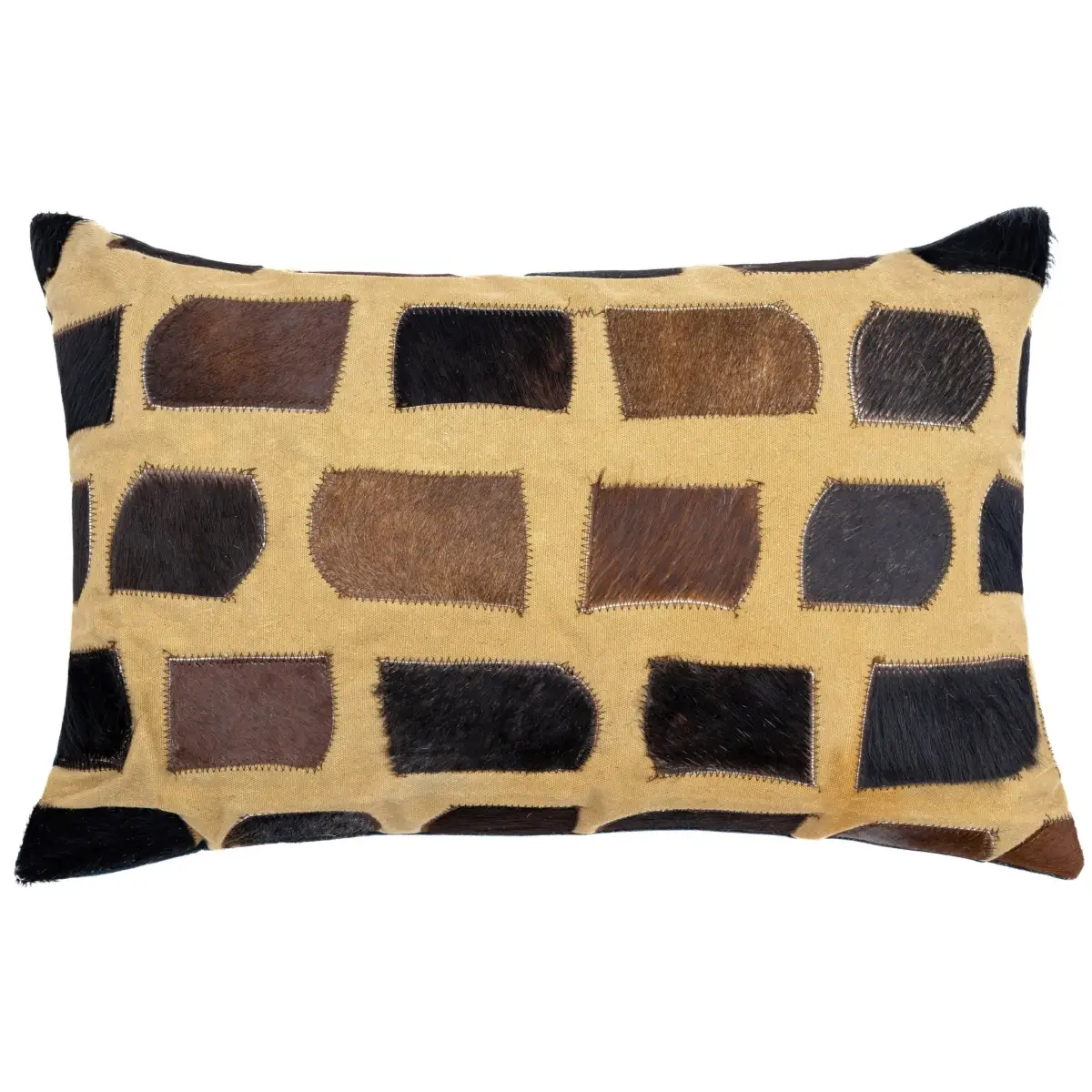 Canvello Genuine Cowhide Leather Decorative Throw Pillows - Handmade Patchwork Boho Accent Pillows For Sofa Couch Bed