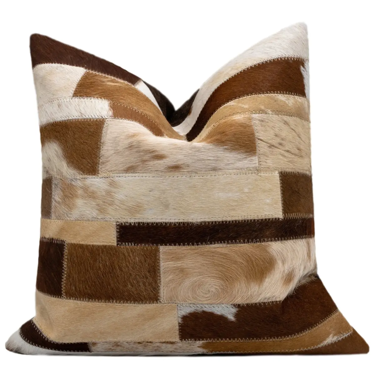 Canvello Genuine Cowhide Leather Decorative Throw Pillows - Handmade Patchwork Boho Accent Pillows For Sofa Couch Bed