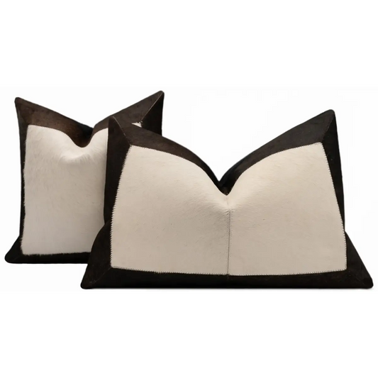 Canvello Genuine Cowhide Leather Decorative Throw Pillows - Handmade Patchwork Boho Accent Pillows For Sofa Couch Bed
