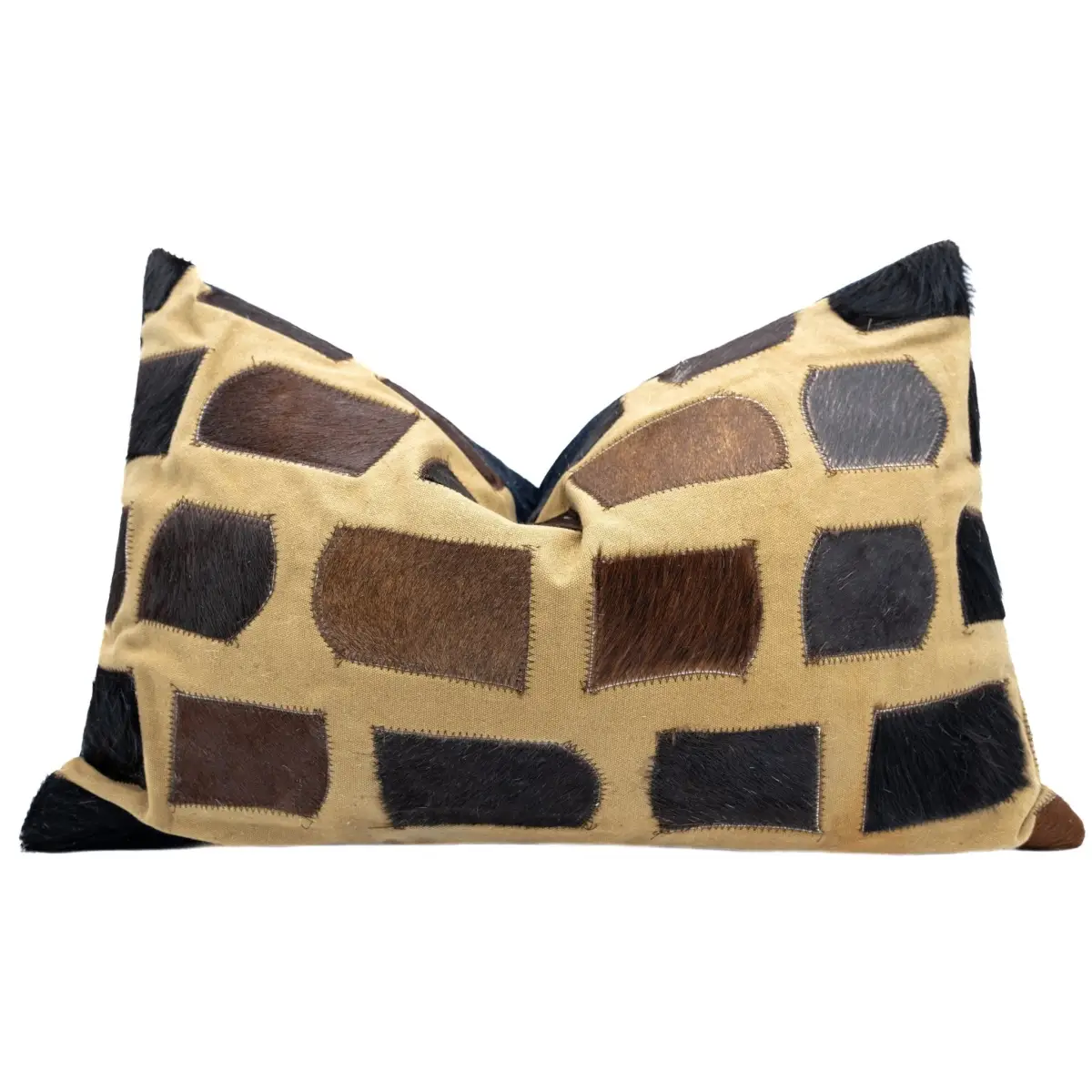 Canvello Genuine Cowhide Leather Decorative Throw Pillows - Handmade Patchwork Boho Accent Pillows For Sofa Couch Bed