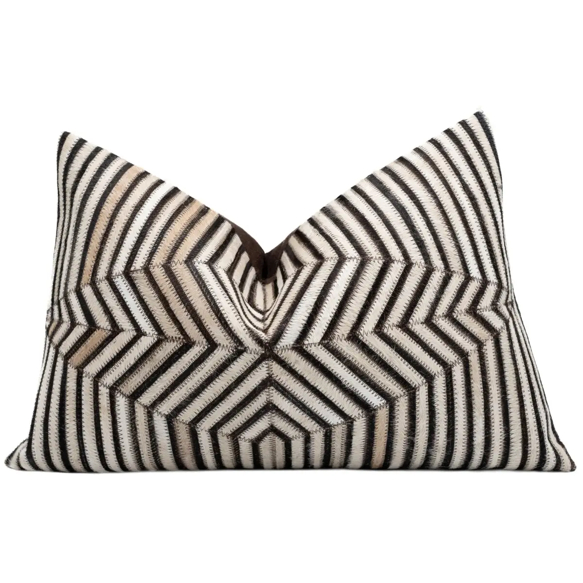 Canvello Genuine Cowhide Leather Decorative Throw Pillows - Handmade Patchwork Boho Accent Pillows For Sofa Couch Bed