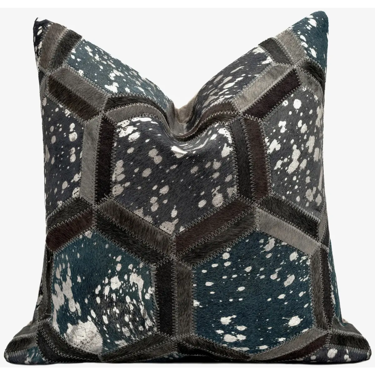 Canvello Genuine Cowhide Leather Decorative Throw Pillows - Handmade Patchwork Boho Accent Pillows For Sofa Couch Bed