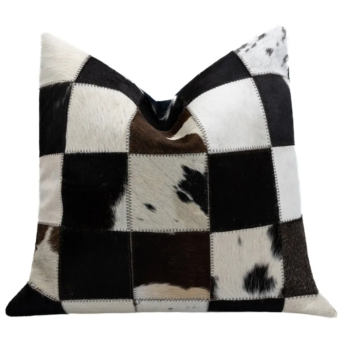 Canvello Genuine Cowhide Leather Decorative Throw Pillows - Handmade Patchwork Boho Accent Pillows For Sofa Couch Bed