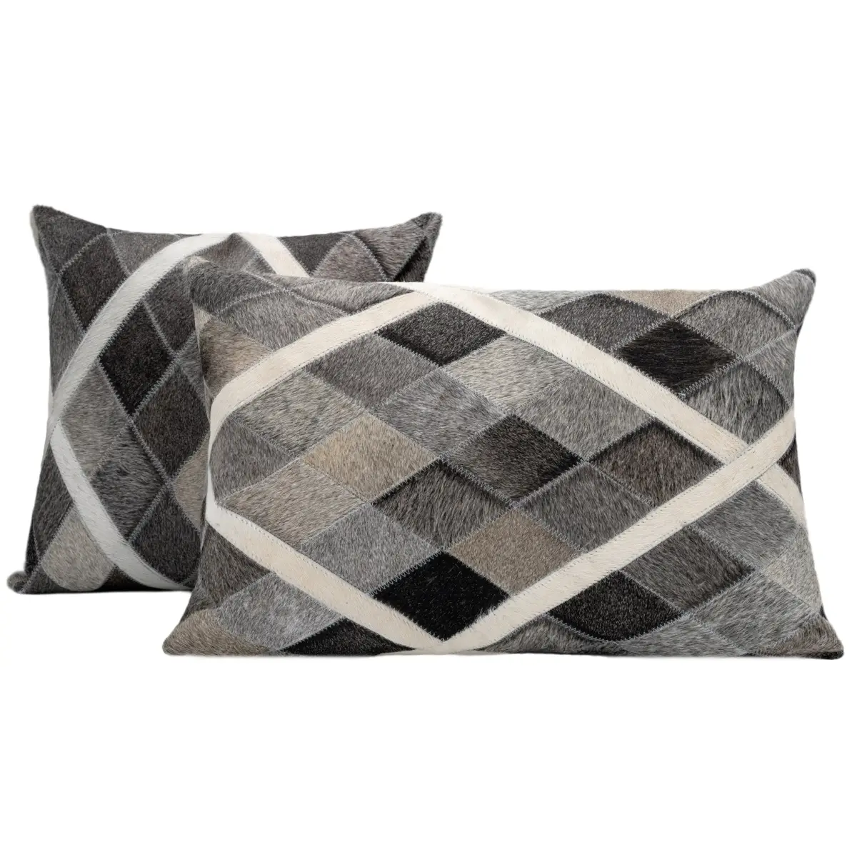 Canvello Genuine Cowhide Leather Decorative Throw Pillows - Handmade Patchwork Boho Accent Pillows For Sofa Couch Bed